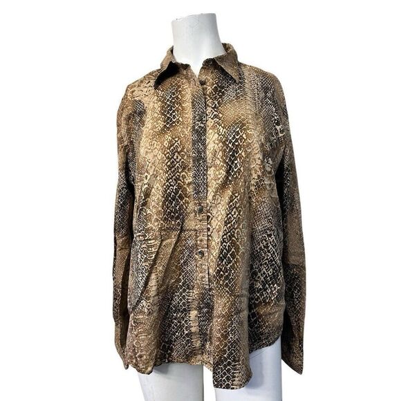Lauren Ralph Lauren XL Snakeskin Print Charmeuse Blouse Chest Pocket $155 - Picture 1 of 4
